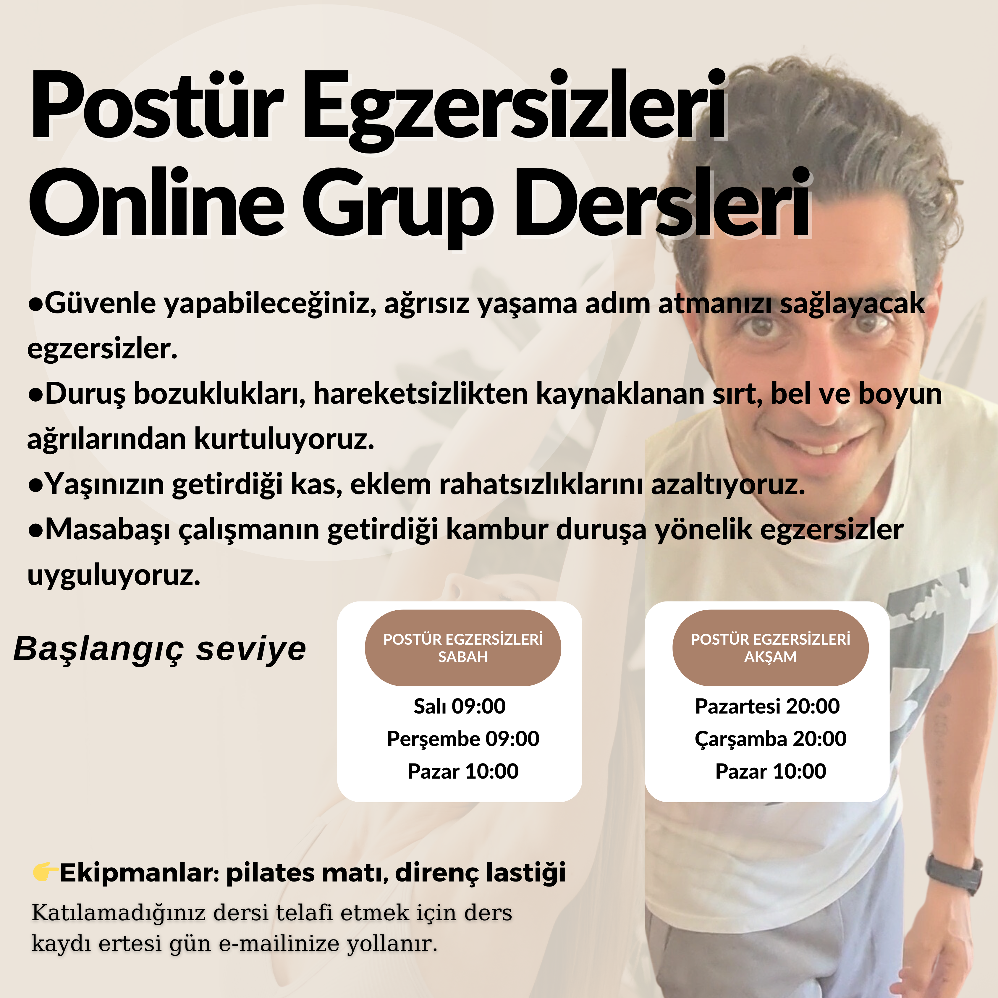 AKŞAM Postür Egzersizleri Online Grup Dersleri (Başlangıç  Seviye)